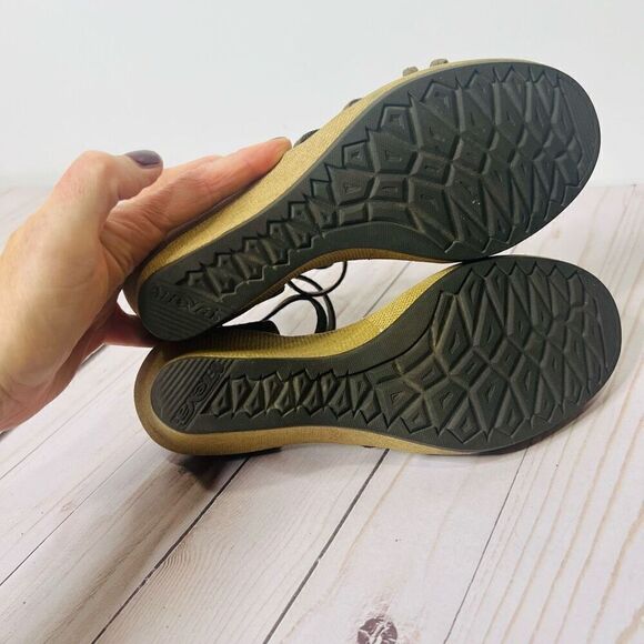 Teva Green Brown Suede Leather Strappy Wedge Sandals Sz 6 - Picture 8 of 8